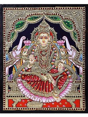Goddess Gajalakshmi | Traditional Colors with 24 Karat Gold | With Frame