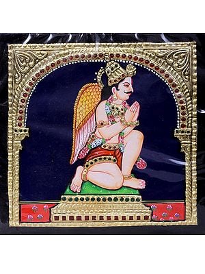 Tanjore Painting of Garuda - Vahana of Lord Vishnu | Traditional Colors with 24 Karat Gold | With Frame