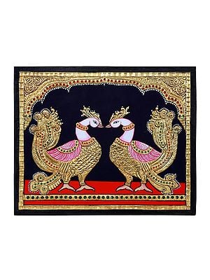 Pair of Peacock (Annam) Tanjore Painting l Traditional Colors with 24 Karat Gold l With Frame