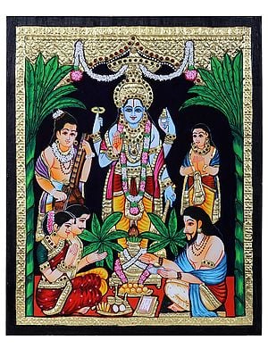 Shri Hari Satyanarayan Katha Tanjore Painting l Traditional Colors with 24 Karat Gold l With Frame