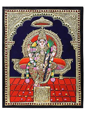 Goddess Rajarajeshwari Tanjore Painting l Traditional Colors with 24 Karat Gold l With Frame