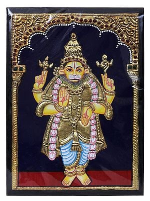 Lord Narsimha- Fourth Avatar of Lord Vishnu Tanjore Painting l Traditional Colors with 24 Karat Gold l With Frame