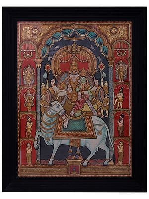 Lord Shiva Marriage with Goddess Parvati Tanjore Painting l Traditional Colors with 24 Karat Gold  l With Frame
