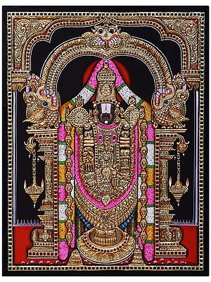Standing Lord Tirupati Balaji Tanjore Painting l Traditional Colors with 24 Karat Gold  l With Frame