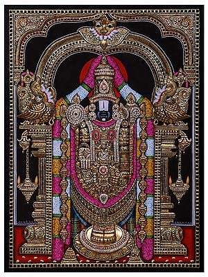 Lord Tirupati Balaji Tanjore Painting l Traditional Colors with 24 Karat Gold   l With Frame