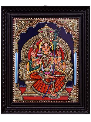 Goddess Rajarajeshwari: The Embodiment of Gnana Tanjore Painting l Traditional Colors with 24 Karat Gold  l With Frame
