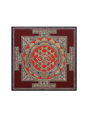 Sri Yantra Mandala Tanjore Painting l Traditional Colors with 24 Karat Gold  l With Frame