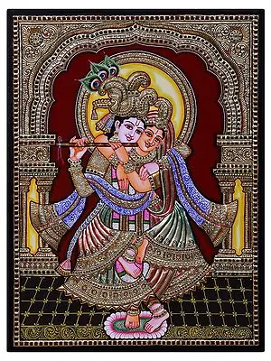 Radha Krishna Tanjore Painting with Frame | Traditional Colors with 24 Karat Gold