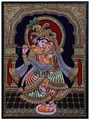 Radha Krishna Jugal Jodi Tanjore Painting l Traditional Colors with 24 Karat Gold  l With Frame