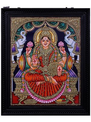 Goddess Gajalakshmi | Traditional Colors with 24 Karat Gold | With Frame