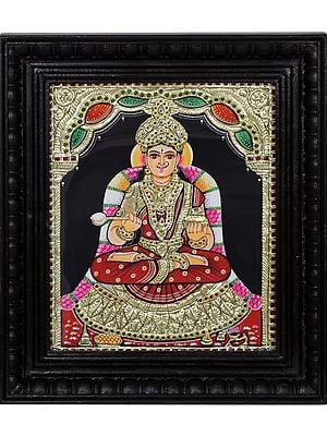Tanjore Painting of Devi Annapoorna - Goddess of Nourishment | Traditional Colors with 24 Karat Gold | With Frame
