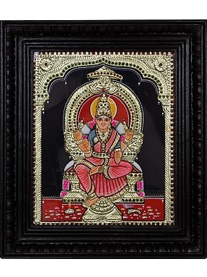 Goddess Rajrajeshwari Tanjore Painting | Traditional Colors with 24 Karat Gold | With Frame