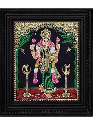 Goddess Vastu Lakshmi Tanjore Painting | Traditional Colors with 24 Karat Gold | With Frame