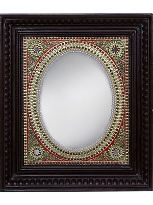 Designer Mirror l Traditional Colors with 24 Karat Gold l With Frame