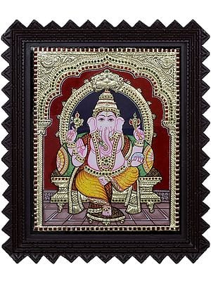Lord Vinayak Tanjore Painting | Traditional Colors with 24 Karat Gold | With Frame
