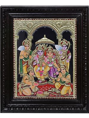 Ram Darbar Tanjore Painting |Traditional Colors with 24 Karat Gold | With Frame