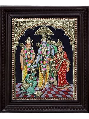 Ram Sita Laxman with Hanuman l Traditional Colors with 24 Karat Gold l With Frame