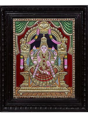 Goddess Lakshmi l Traditional Colors with 24 Karat Gold l With Frame