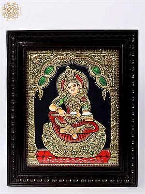 Tanjore Painting of Goddess Annapoorna Devi | Traditional Colors with 24 Karat Gold | With Frame