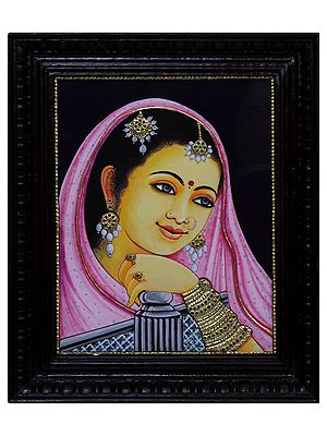 Lady Face  l Traditional Colors with 24 Karat Gold l With Frame