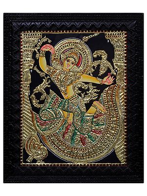 Tanjore Painting of Devi Sita in the Idiom of Thai Temple Murals | Traditional Colors with 24 Karat Gold | With Frame