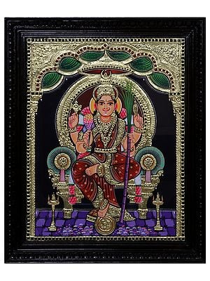 Tanjore Painting of Goddess Bhuvneshwari Devi | Traditional Colors with 24 Karat Gold | With Frame