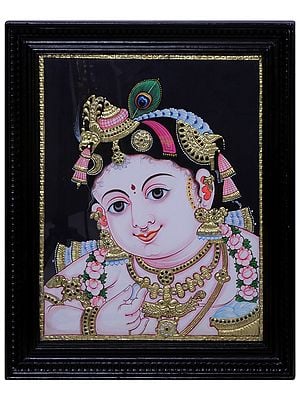 Shree Krishna Face l Traditional Colors with 24 Karat Gold l With Frame