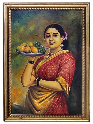 Madri or The Maharashtrian Lady with Fruits | Raja Ravi Verma Painting