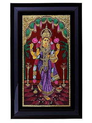 Vastu Lakshmi Tanjore Painting | Traditional Colors with 24 Karat Gold | With Frame