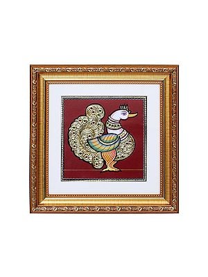 Anam or Anna Pakshi Tanjore Painting with Gold Foil Work | With Frame