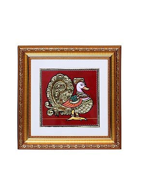 Mayura (Peacock) | Tanjore Art with Gold Foil Work | With Frame