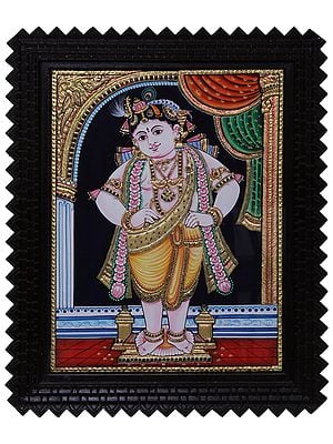 Lord Krishna (Vithoba) Tanjore Painting|Traditional Colour With 24 Karat Gold|With Frame