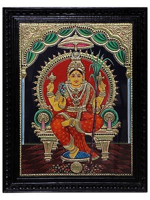 Goddess Bhuvaneshvari (Tripura Sundari) Tanjore Painting|Traditional Colour With 24 Karat Gold|With Frame