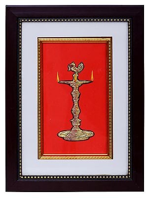 Kuthu Vilakku Stand Tanjore Painting|Traditional Colour With 24 Karat Gold|With Frame