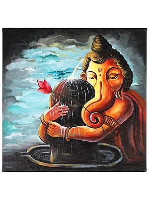 Lord Ganesha with Shivalinga | Oil Painting on Canvas