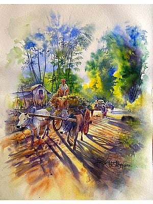 Indian Bullock Cart | Watercolor Painting