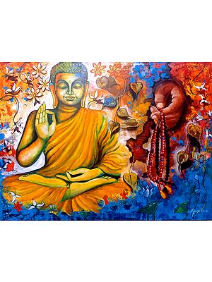 Devotion of Buddha | Painting by Arjun Das