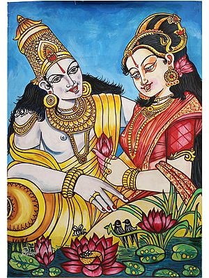 36" Radha Krishna Painting | Water Color on Canvas