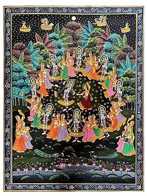 Lord Krishna Dancing With Villagers | Pichwai Art