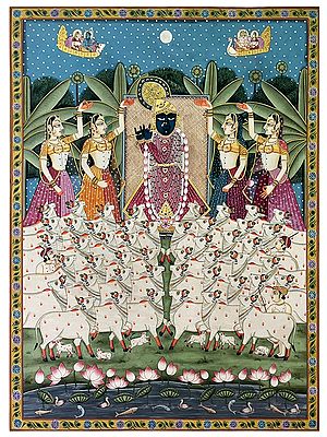 Lord Shrinathji Playing Flute | Pichwai Art