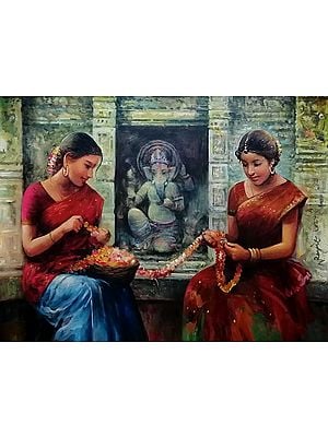 The Ganesha Devotion Two Lady Painting