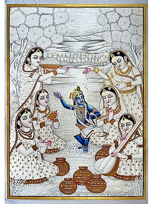 Gopis Worshipping Bala Krishna | Pichwai Art