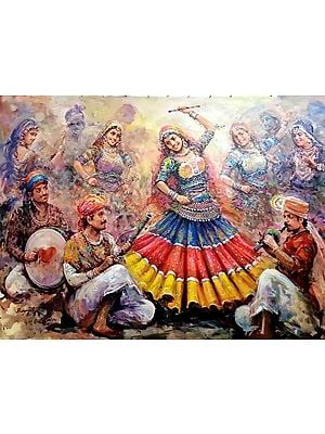 Indian Women Dancing On Desert Festival Celebration