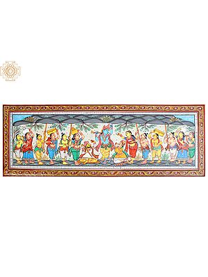 Lord Krishna Lifts Mount Govardhan | Odisha Painting