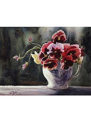 Red Flower Vase | Watercolor On Paper
