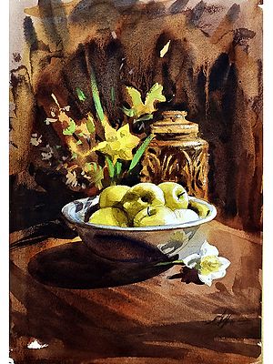 The Pot Of Fruits Painting | Watercolor on Paper