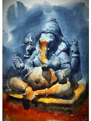 The Sitting Ganesh Paper Painting | Watercolor on Paper