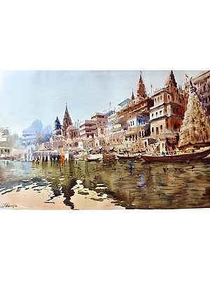 The Varanasi Ganga Ghat Watercolor Painting | Watercolor on Paper