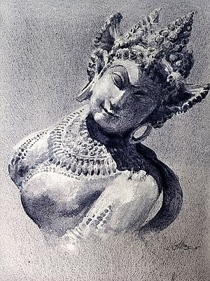 Apsara: Stone Sculpture Painting | Watercolor on Paper