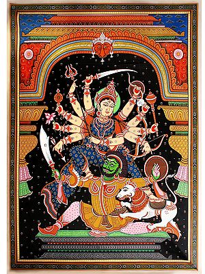 Fierce Goddess Durga Killing Mahishasura | Patta Painting | Odisha Art
